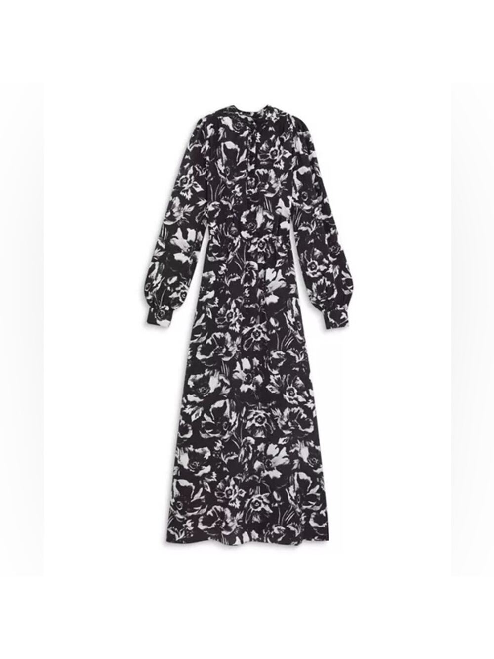 The Kooples Silk Floral Midi Dress‎ Black White Boho Parisian Long Sleeve
